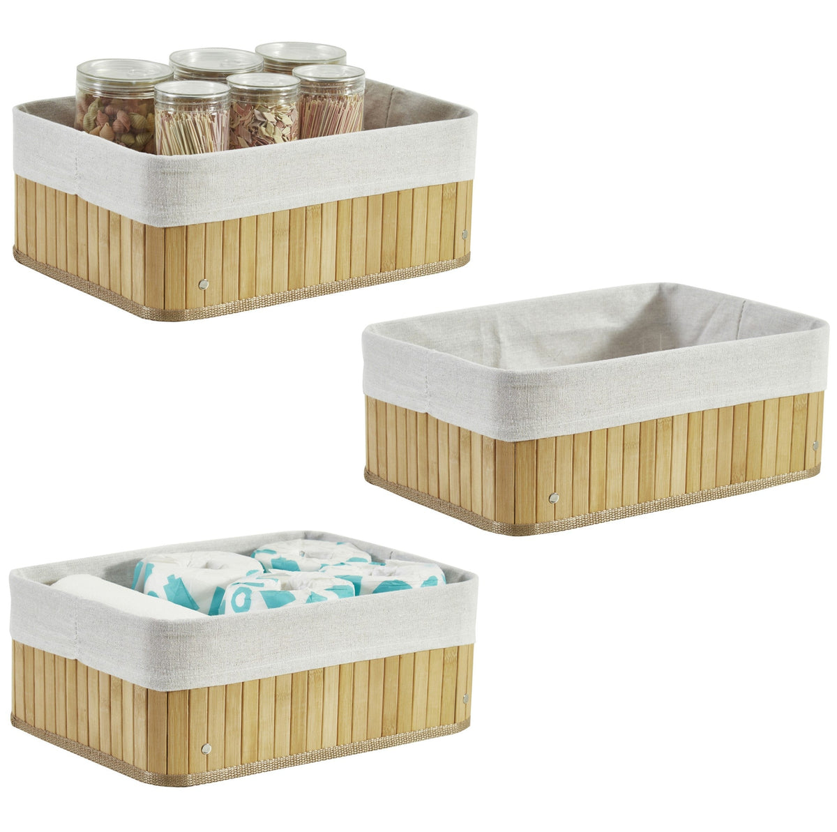 Bamboo Storage Baskets with Removable Fabric Liners (Set of 3) - product image 1