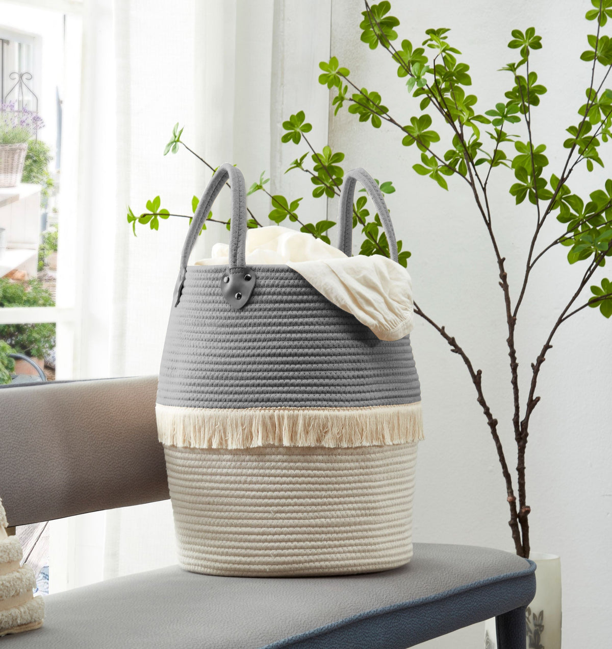 Tall Cotton Rope Storage Basket with Handles - product image 9