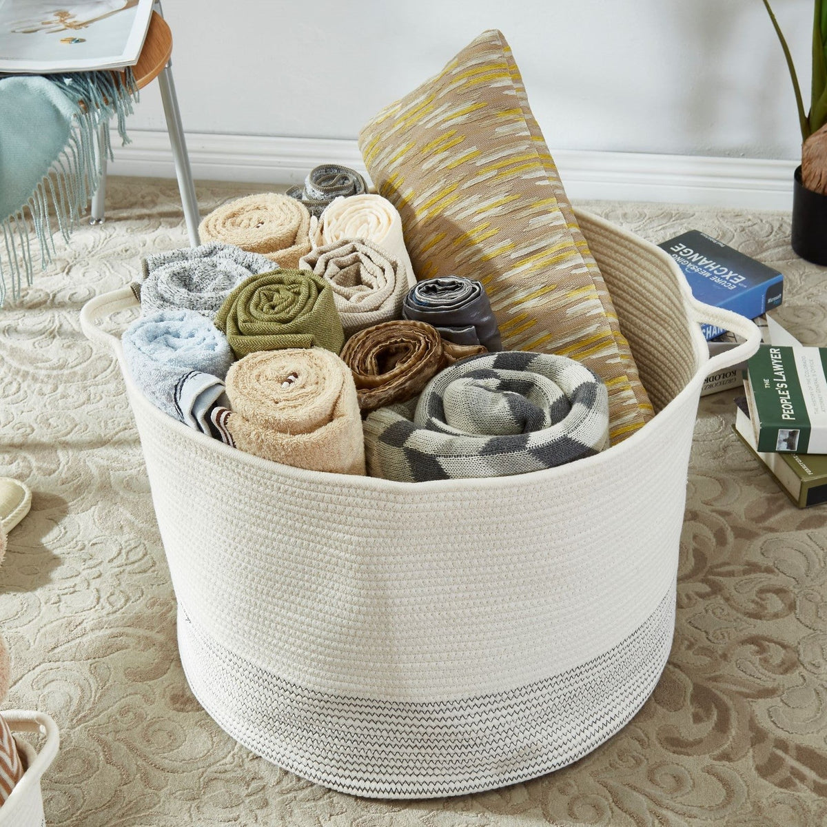 Large Cotton Rope Storage Baskets with Handles (2-Piece Set) - product image 1
