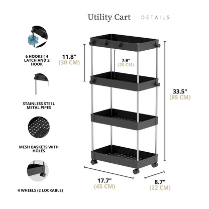 Four-Tier Rolling Storage Cart with Hooks - product image 3