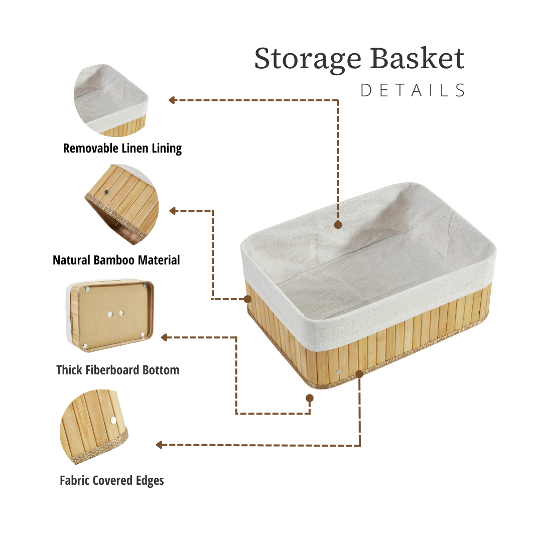 Bamboo Storage Baskets with Removable Fabric Liners (Set of 3) - product image 3
