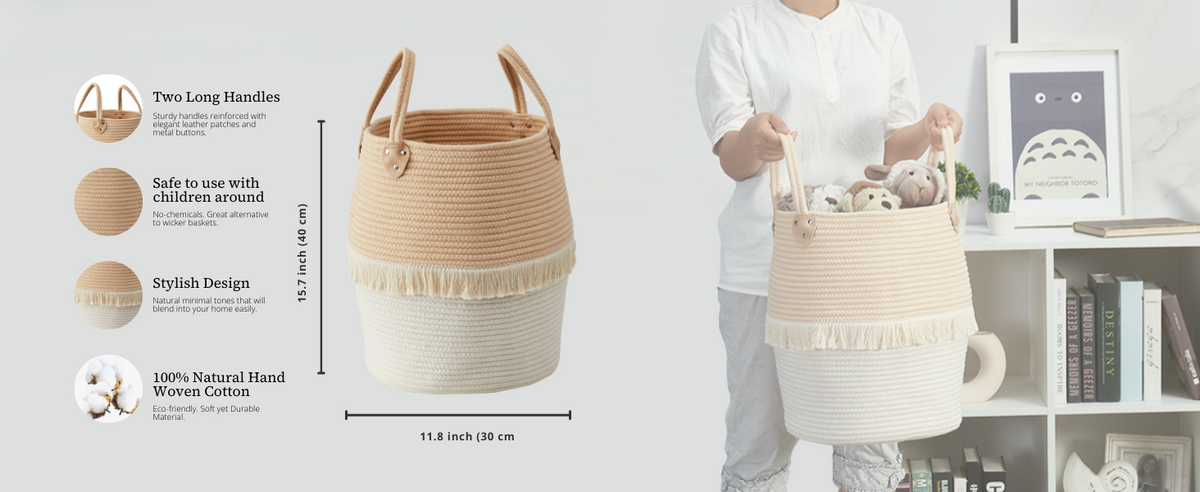 Tall Cotton Rope Storage Basket with Handles - product image 7