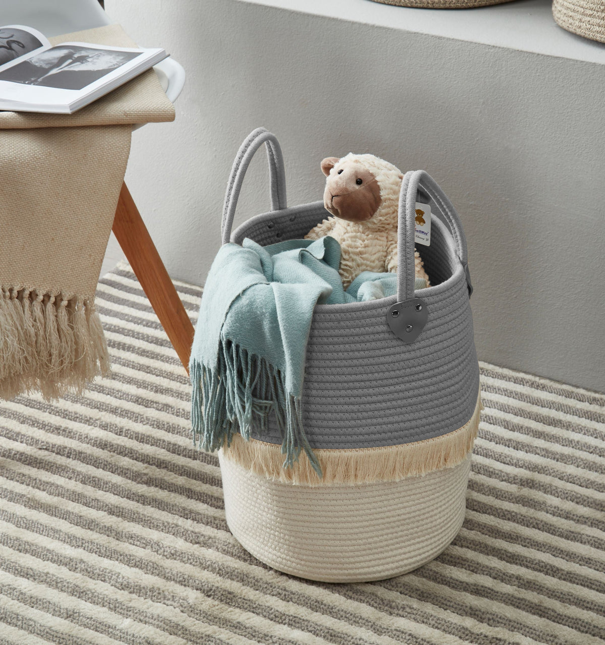 Tall Cotton Rope Storage Basket with Handles - product image 10
