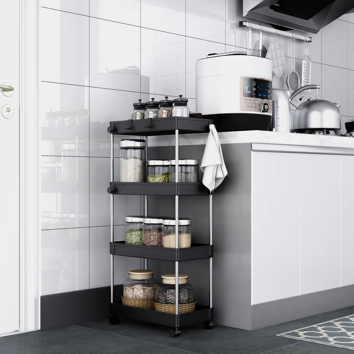Four-Tier Rolling Storage Cart with Hooks - product image 6