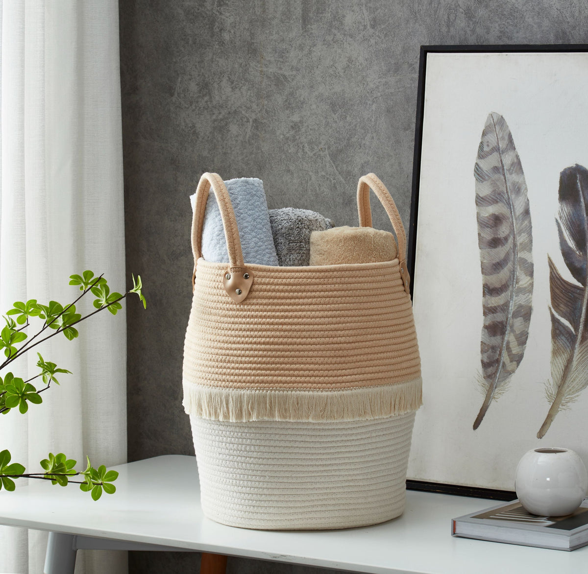 Tall Cotton Rope Storage Basket with Handles - product image 2