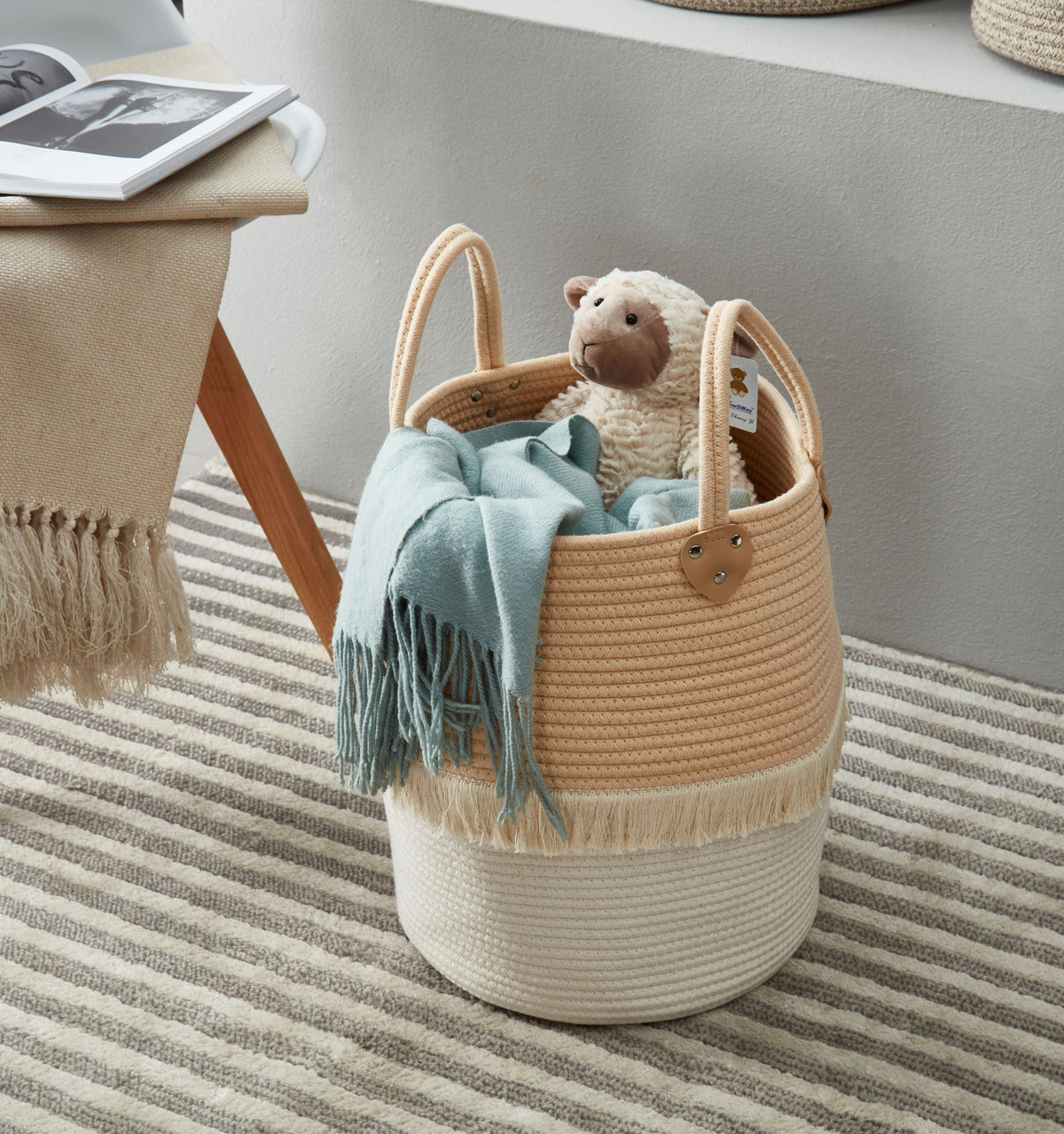 Tall Cotton Rope Storage Basket with Handles - product image 3