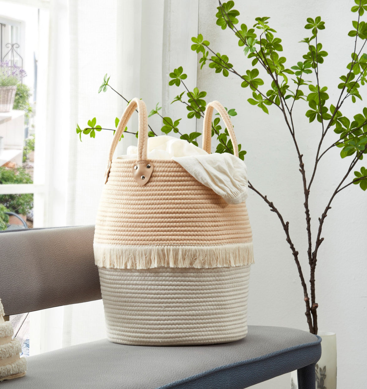 Tall Cotton Rope Storage Basket with Handles - product image 5