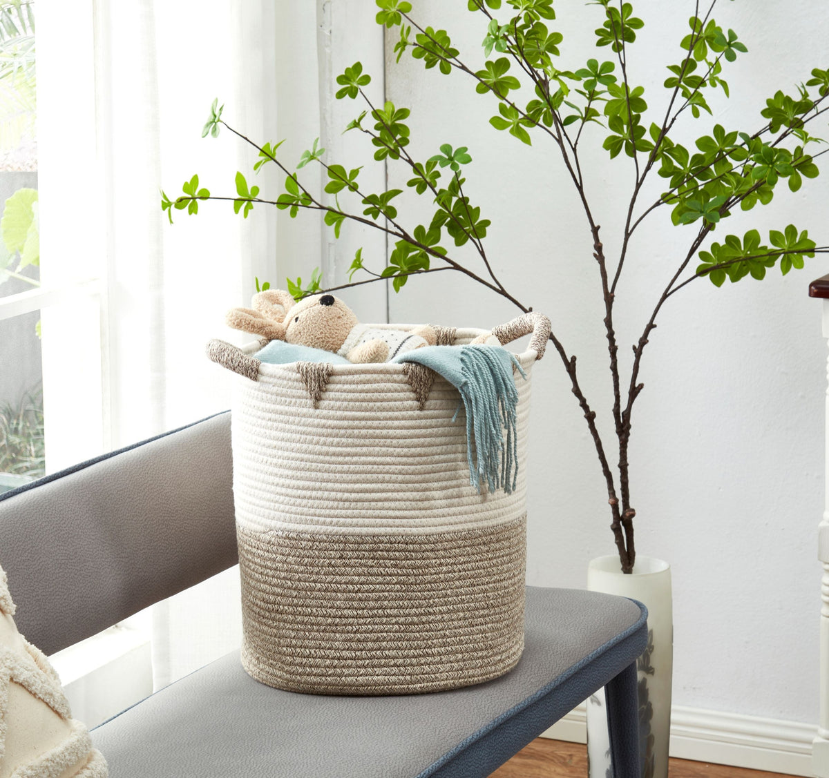 Cotton Rope Storage Basket with Woven Triangle Pattern - product image 4