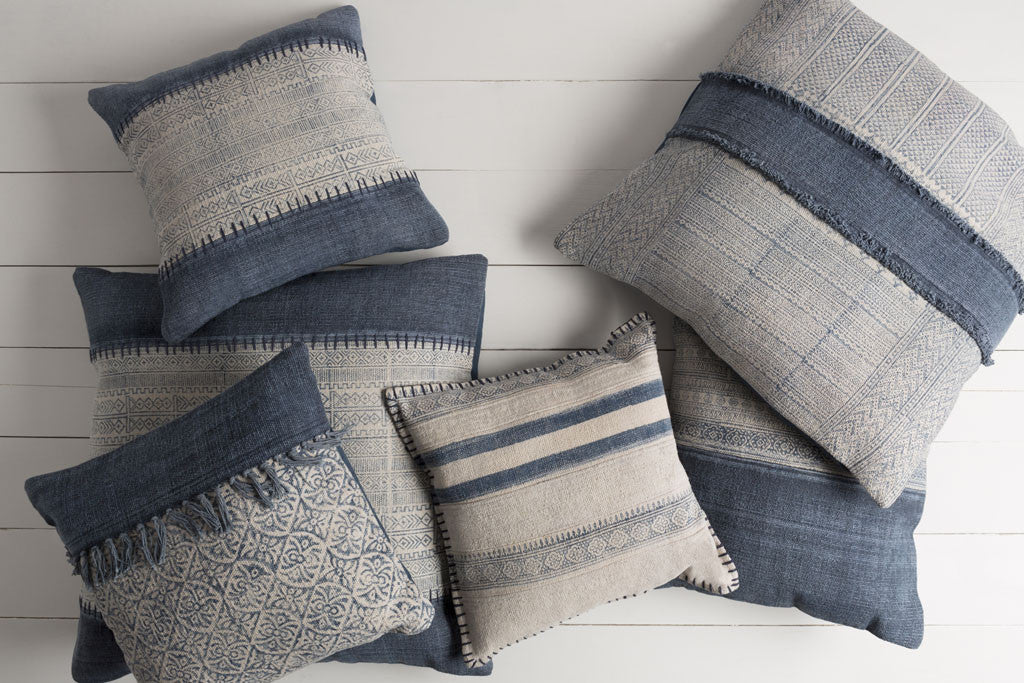 Ivory and Slate Tassel-Trim Cotton Accent Pillow - product image 2