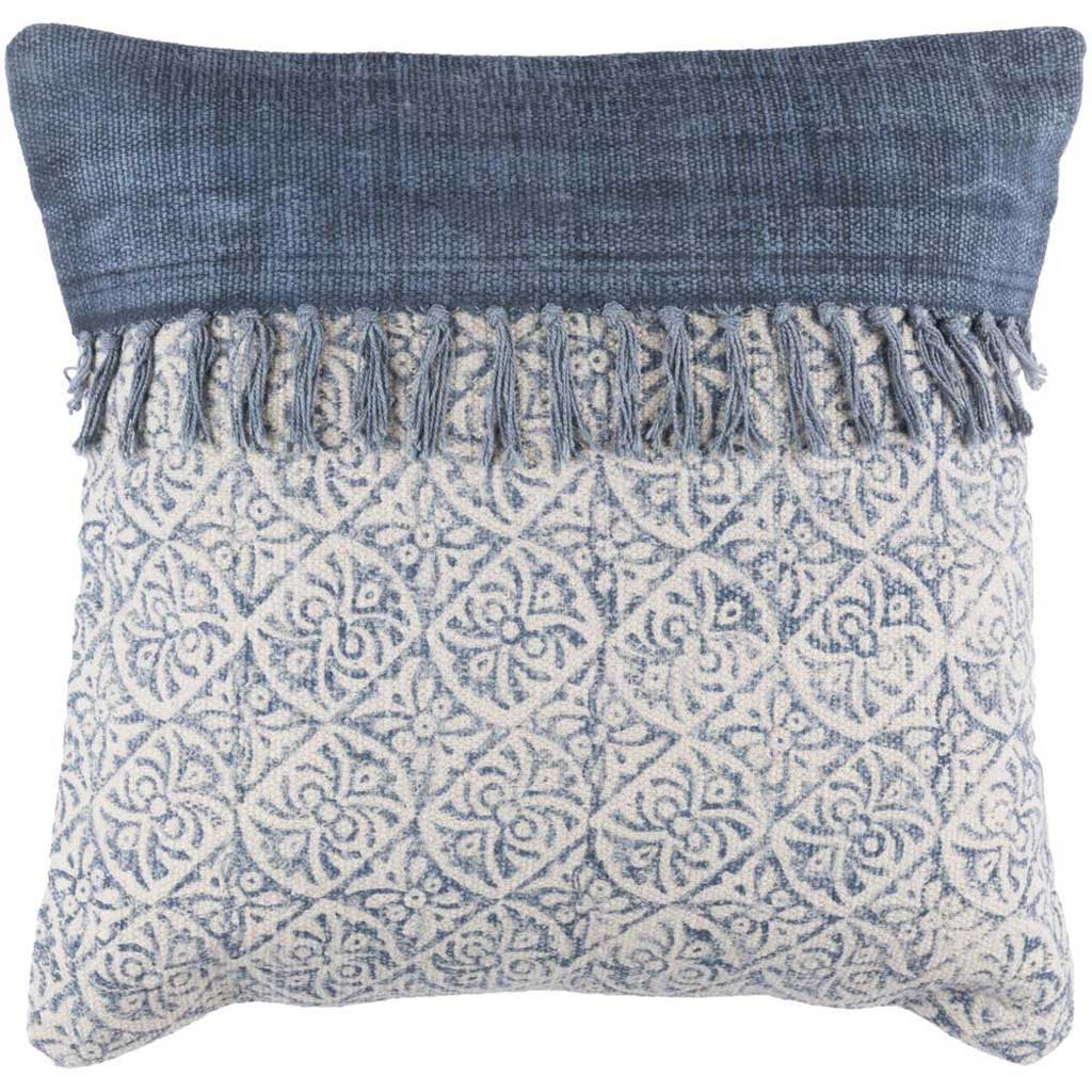 Ivory and Slate Tassel-Trim Cotton Accent Pillow - product image 1