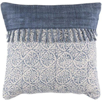 Ivory and Slate Tassel-Trim Cotton Accent Pillow - product image 1