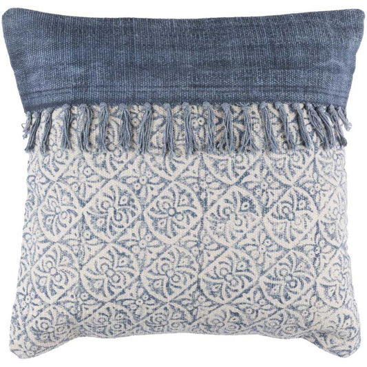 Ivory and Slate Tassel-Trim Cotton Accent Pillow - product image 1