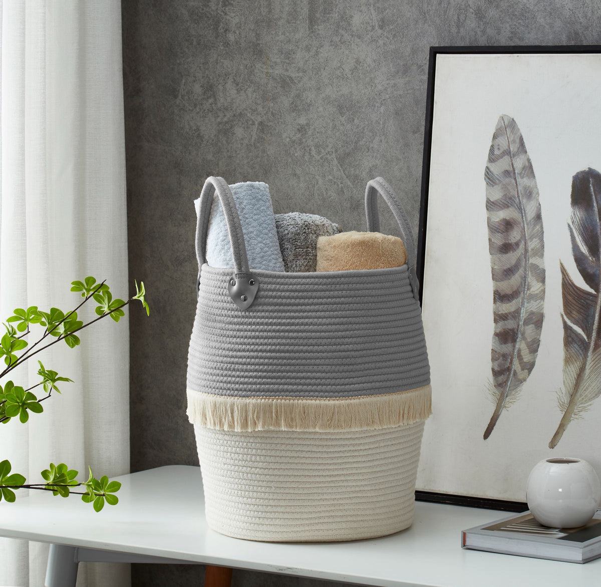 Tall Cotton Rope Storage Basket with Handles - product image 11